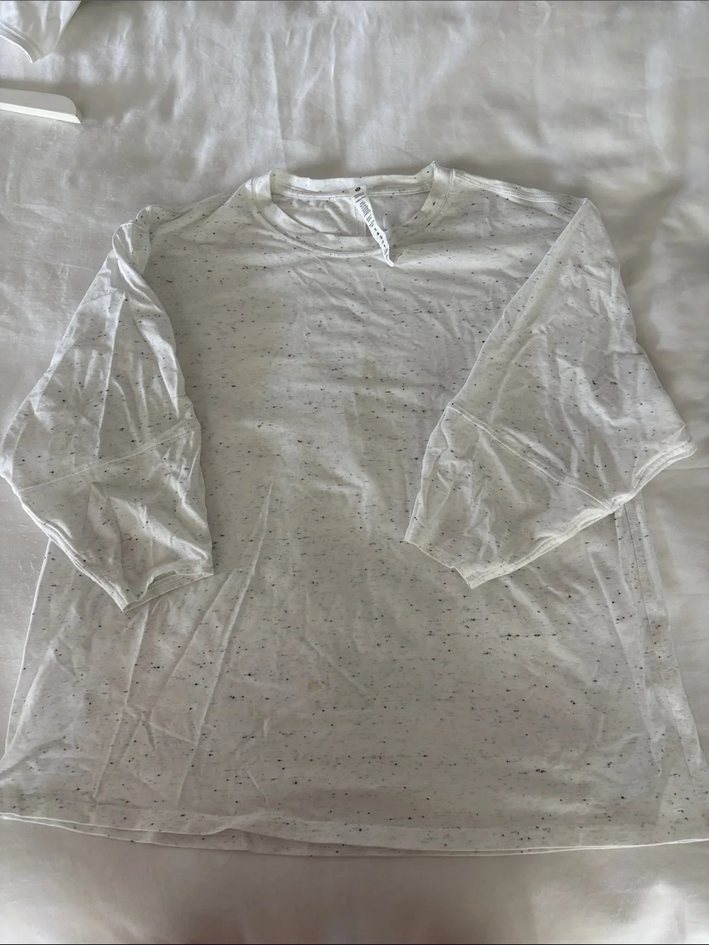lululemon athletica White black Speckled 3/4 sleeve Tee